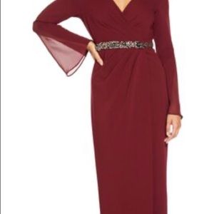 Adriana Papell Long Sleeve Dress, Beaded Waistline